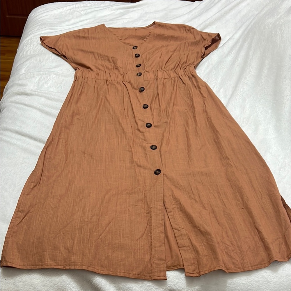 SHEIN Brown Midi Button-Down Dress